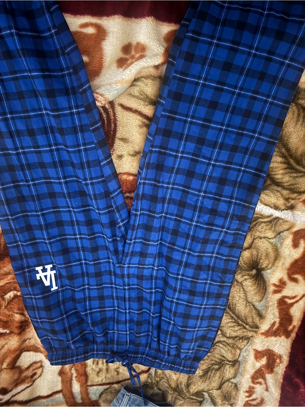 Blue Plaid Men's Dodgers Drawstring Pants